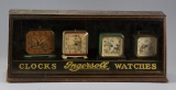 Vintage glass & metal Advertising Showcase for Ingersoll Clocks & Watches, graphics and pin stripe a