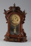 Fine Victorian Parlor Clock by Ansonia Clock Co., walnut case with key & key drawer front, original