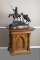 Ornate antique oak Bronze Pedestal with custom polished granite top, circa 1915, top measures 36