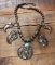 Beautiful sterling, turquoise & coral bear claw Squash Blossom Necklace with four bear claw drops an