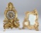 Pair of high quality, antique brass Easel Dresser Clocks, circa 1900-1920s, one has winged lions wit