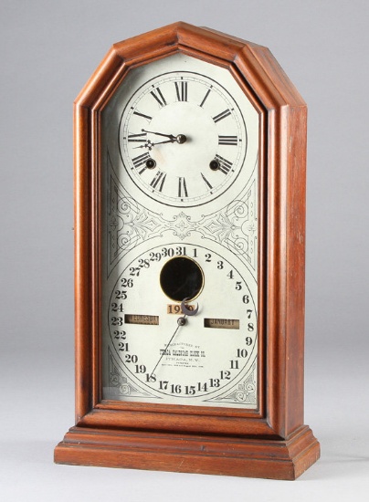 Antique Ithaca, double dial Parlor Clock, manufactured by "Ithaca Calendar Clock Co., Ithaca, N.Y.,