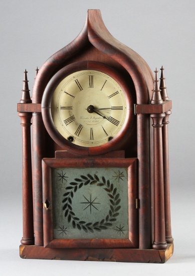 Antique wooden Brewster & Ingraham, Bristol, CT., Parlor Clock with 8-day time and strike movement,