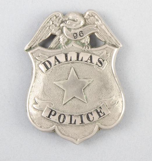 #96 Dallas Police Badge, full eagle crest, shield shape with star, 3 1/4" long, possibly pre-1900.