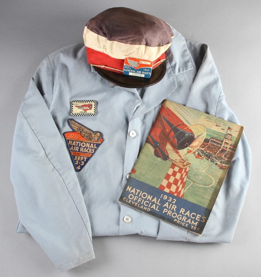 Group of vintage National Air Races Artifacts to include:  Tri-color Billed Cap with over 35 signatu