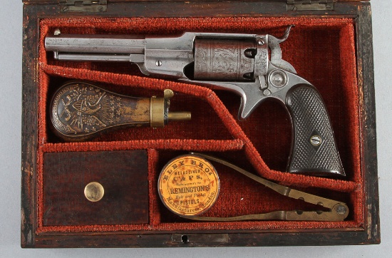 Antique, Cased Remington, Beal's 3rd Model, 5-shot Percussion Revolver, .31 Caliber, SN 75, manufact