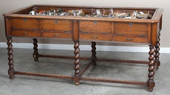 Incredible, antique oak, Museum floor model Display Case, circa 1910, 72" L x 36" W x 32" T, with a