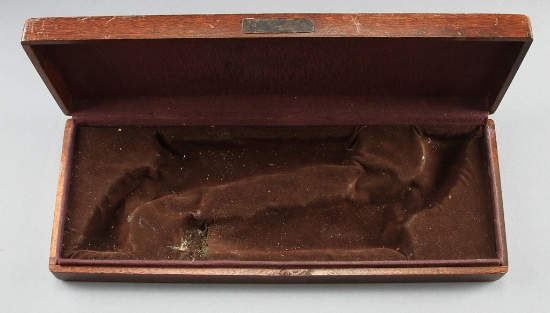 Wooden and velvet lined Case for a pair of 4" Pocket Revolvers, lining is old with a tear in the bar