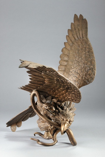 Large Bronze Eagle with snake.  Incredible detail, 27" wing span X 21" tall to tip of wing x 16" dee
