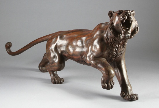 Magnificent full body, hand carved Rosewood Tiger, great detail, 42" from nose to tip of tail, 18" t