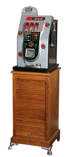 25 cent, Coin-op Slot Machine, manufactured by Mills Novelty Company, with glass doored money front,