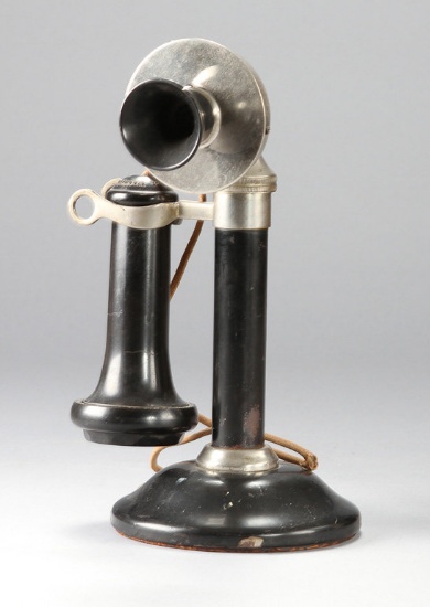 Early Candlestick Telephone, possibly a Kellogg model, 10 1/2" tall.  Dan Hardesty Estate.