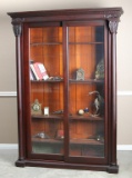 Beautiful antique, double door, beveled glass mahogany Bookcase with beautiful carved top and raised