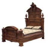 Monumental Walnut Victorian, High Back Bed, circa 1870, with massive carved foot & headboard, massiv