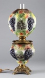 Extremely rare Victorian Oil Lamp with embossed grapes on top and bottom with eight different hand p