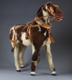 Vintage Spotted Horse covered with hand sewn real horse hair, glass eyes and leather ears, mounted w