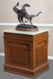 Antique Oak, Bronze Pedestal, circa 1900-1910, with custom polished granite top, 34