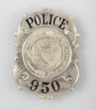Chicago Police #950 Badge, shield shape with jeweler enamel inlay, 3