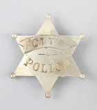 City Police Badge, 6-point ball star with ribbon, 2 5/8