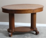 Beautiful, antique double pedestal oak, oval Library Table with empire footed base, 41 1/2