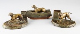 Unique three piece Bronze Dog Desk Set, circa 1920s, each piece is 5