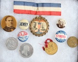 This lot consists of 10 early U.S. Political Buttons and Tokens depicting 