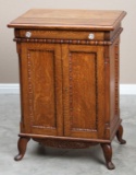 Unique antique, quarter sawn oak, double door, footed Music Cabinet, circa 1910, 34 1/2