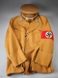 WWII Nazi German Officer's Coat and Hat.  Coat has Eagle Buttons with Nazi Arm Band, marked inside w