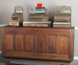 Pair of antique oak Country Store Counters, in old finish with full raised panel front and sides, 6f