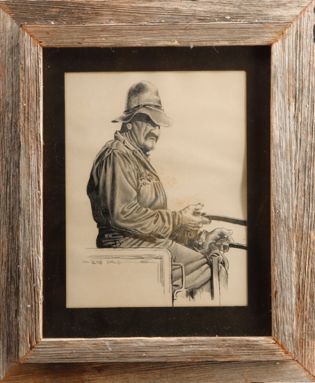 From the late Alva Stem Collection, a framed Charcoal Drawing by Texas Artist, the late Bob Dale, (1