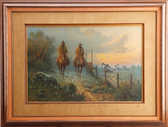 An original double signed framed Print by the late Texas artist G. Harvey, titled "A New Lease", #94