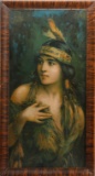 Vintage framed  color Lithograph of Indian Maiden, in original turn of the century frame, 16 1/2
