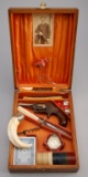 Vintage oak box consisting of Gambling items to include Chips, Push Dagger marked Sheffield, Straigh