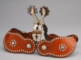 Fancy pair of double mounted goose head Spurs by noted Texas artist Pat Ray Castleberry, mounted wit