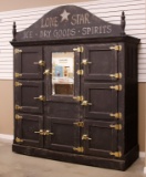 Antique oak, commercial size Ice Box with 8 doors, one door with beveled glass mirror that conceals