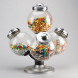 Unique and very unusual chrome, cast iron and glass, 4 tier revolving Candy display from a French ca