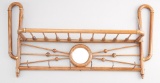 Antique oak stick and ball hanging Hat and Coat Rack, circa 1900, with unusual round beveled mirror