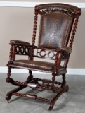 Beautiful Hunzinger Platform Rocker recently upholstered in alligator style fabric, circa 1890, very