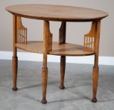 Very unusual antique oak, oval Lamp Table, circa 1910-1915, with unusual stretcher, 34