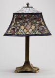 Vintage leaded glass Table Lamp on ornate footed base, measures 23