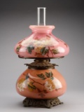 Oversize, antique Victorian, hand painted oil Table Lamp on ornate footed base, circa 1890s, 22