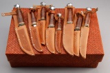 Collection of eight Ka-Bar hunting and skinning Knives, unused condition, with leather sheaths and a