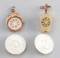 Four piece antique collection to include:  Gold and mother of pearl, round Watch Fob, lantern shaped