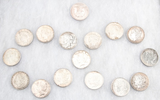 Collection of 15 American Silver Dollars, three date in the 1800s, 12 date in the 1920s.  Coins will