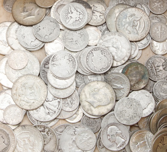 This  consists of 148 American Silver Coins to include: 27 Silver Half Dollars; 77 Silver Quarters a