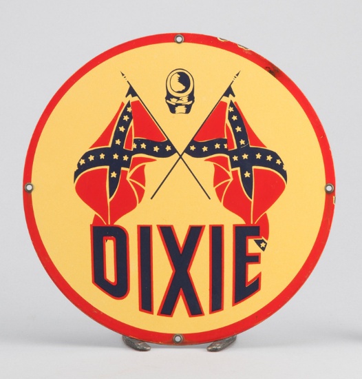 Vintage round raised porcelain Sign marked "DIXIE", 11 3/4" across.