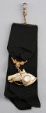 Extremely rare Victorian gold & mother of pearl, horse head Watch Fob, with original black ribbon, 6