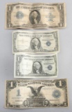 Group of four Silver Certificates to include:  (1) Blanket Bill with Eagle, series of 1899.  (2) Bla