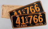 Extremely rare pair of uncirculated front & rear License Plate from 1934, these plates were found in