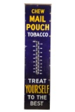 Very large, vintage porcelain Advertising Sign for Mail Pouch Chewing Tobacco with raised porcelain